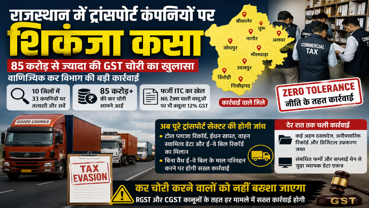 10 जिलों में देर रात तक छापेमारी, 85 करोड़ से ज्यादा की GST चोरी उजागर